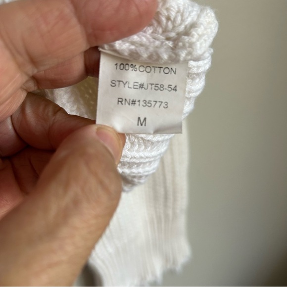 Fringed V-Neck Cream / off white Sweater100%,cotton, oversized - Picture 5 of 5